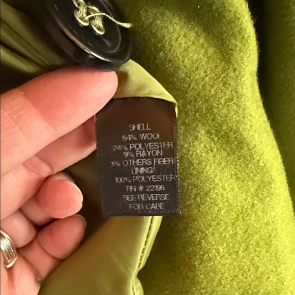 Apt. 9 Women's Wool Vibrant Green Pea Coat - Picture 3 of 4